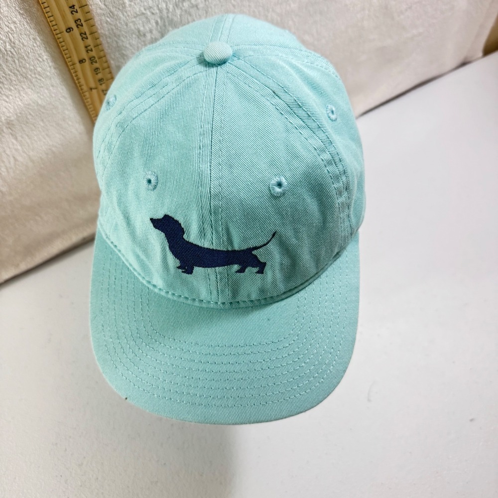 Seaside Dachshund Dog Embroidered Aqua Blue Cotton Adjustable Dad Hat Cap‎